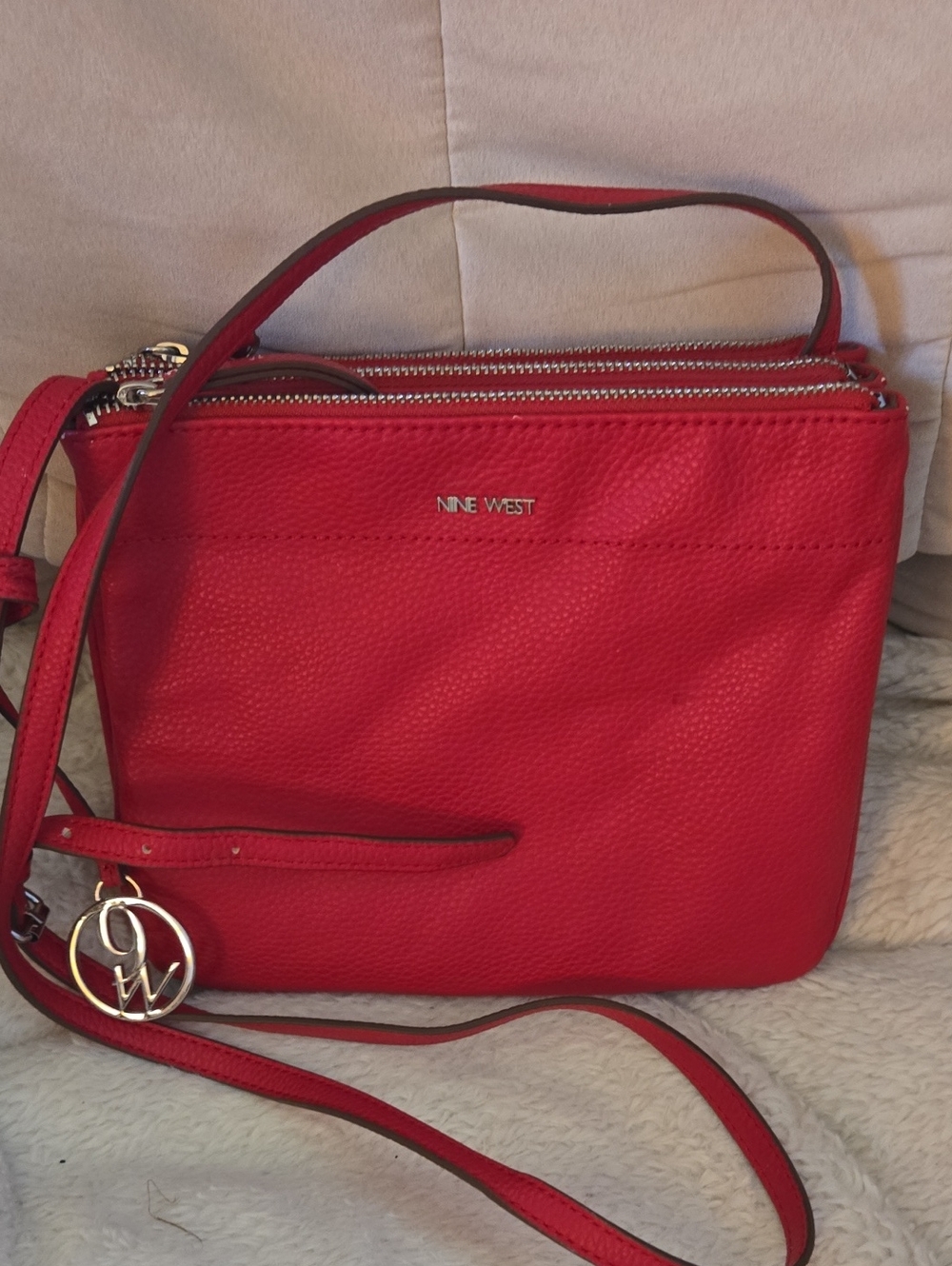 Nine West Red Pebbled Leather Crossbody